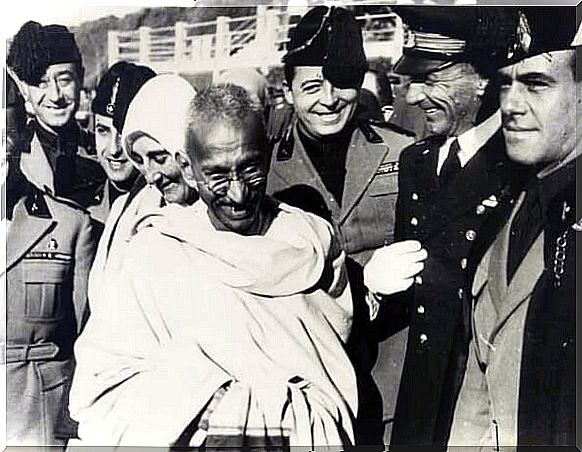 Gandhi with officials