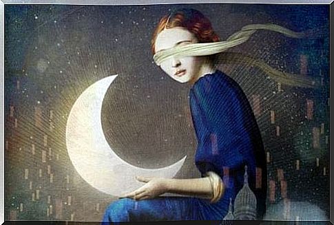 A woman holding the moon