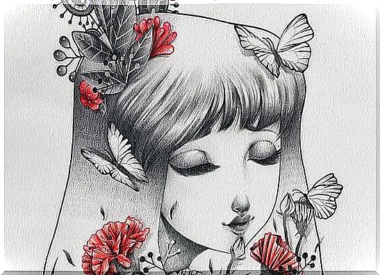 Girls with flowers and butterflies