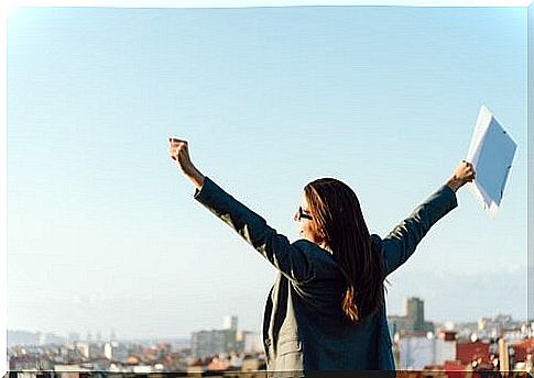 Woman is happy with her work