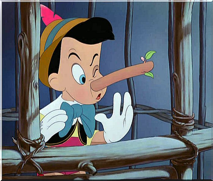 Pinocchio and his growing nose from lying