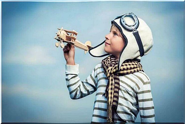 Boy pretending to be a pilot