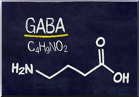 The formula for GABA neurotransmitter on a whiteboard.