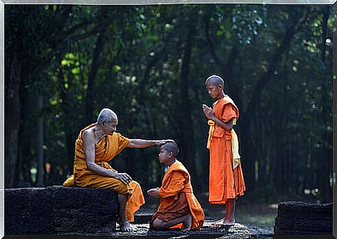 Young boys with their Buddhist teacher